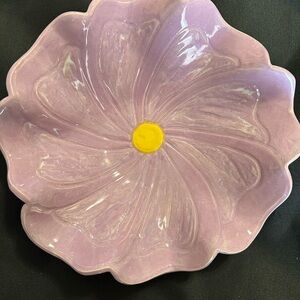 One of a kind lavender and yellow Floral Ceramic Dish 15 inch diameter